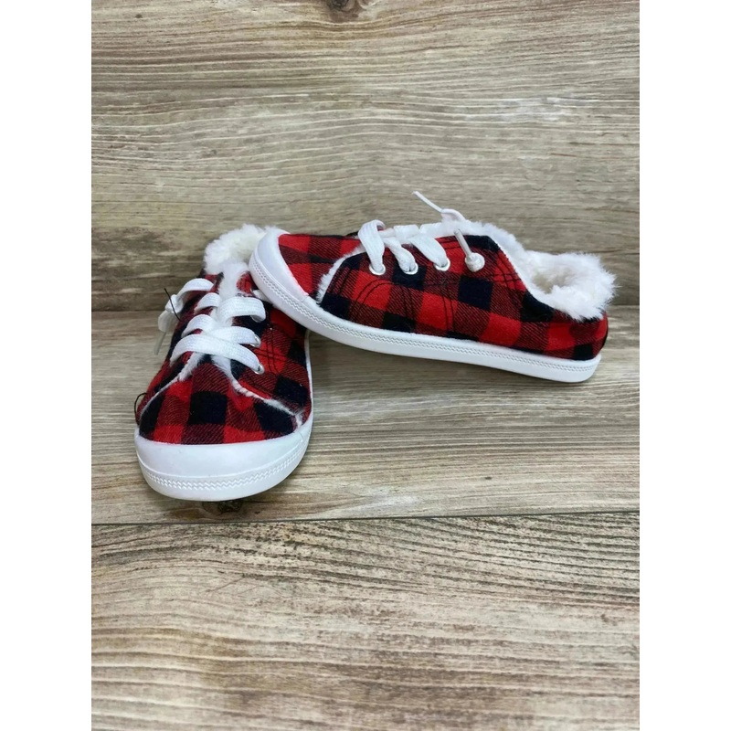 Bumble + Birdie Buffalo Plaid Faux Fur Insoles Slip On Sneakers Sz 10c