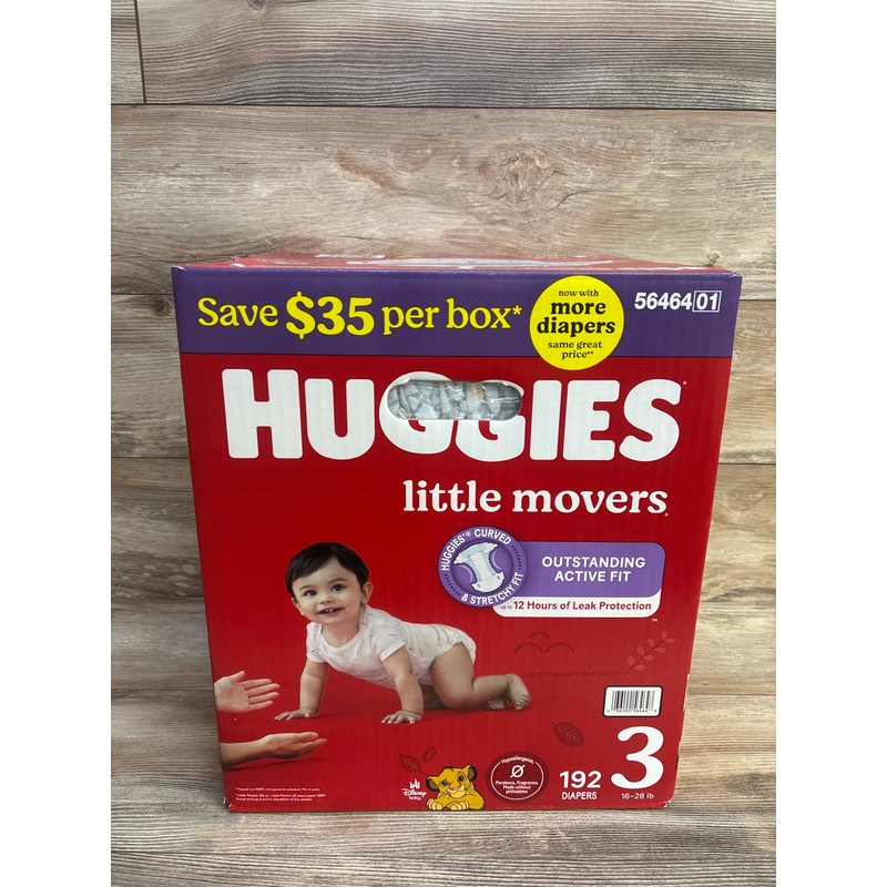 NEW Box of Huggies Little Movers Baby Disposable Diapers 192ct, Size 3