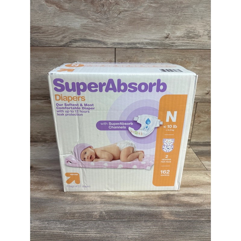 NEW Box of up&up Superabsorb Disposable Diapers, 162ct. Size Newborn