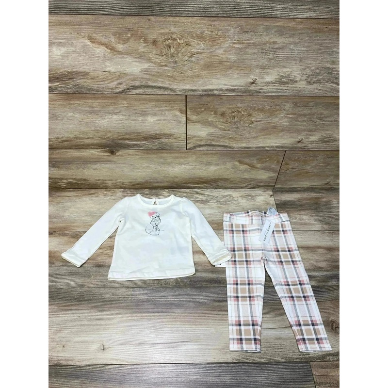 NEW Janie & Jack Cream and Sugar Winter Fox Tee & Plaid Ponte Pants sz 12-18m