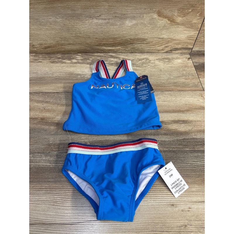 NEW Nautica 2pc Striped Logo Swimsuit Blue sz 24m Blue 24m
