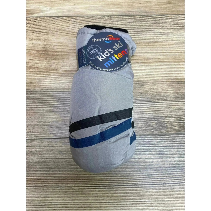 NEW ThermaWear Kid’s Ski Striped Grey Mittens OSFM (1-3Y)