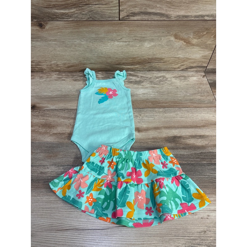 Okie Dokie 2pc Floral Bodysuit & Skirt sz 6m Green 6m