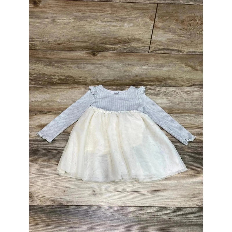 Old Navy Fit & Flare Rib Knit Ruffle Tutu Dress Grey sz 2T