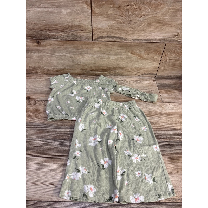 Carter’s 3pc Floral Shirt + Pants + Headband Green sz 12m Green 12m