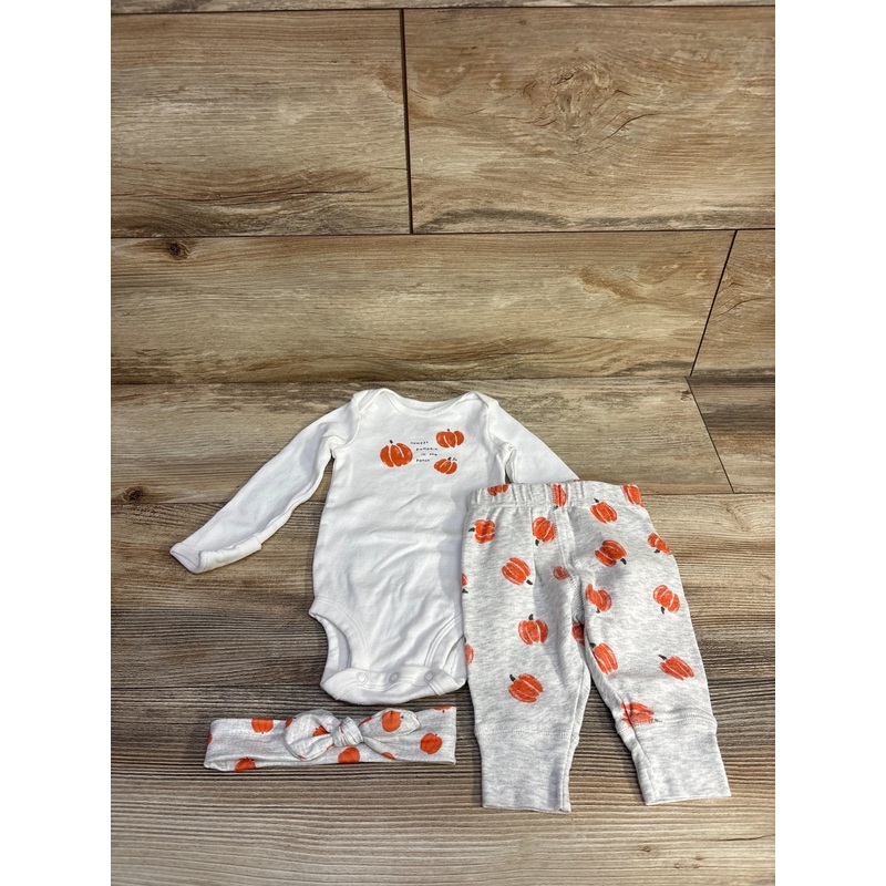 Child Of Mine 3pc Newest Pumpkin Bodysuit + Pants + Headband White sz 0-3m White Newborn