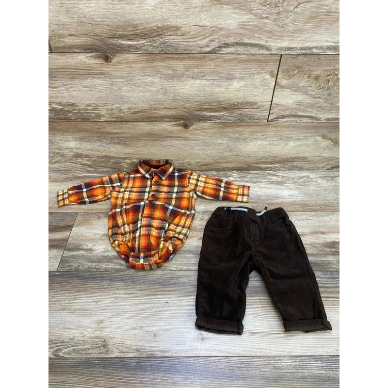 Gymboree 2pc Plaid Bodysuit & Pants Orange sz 3-6m