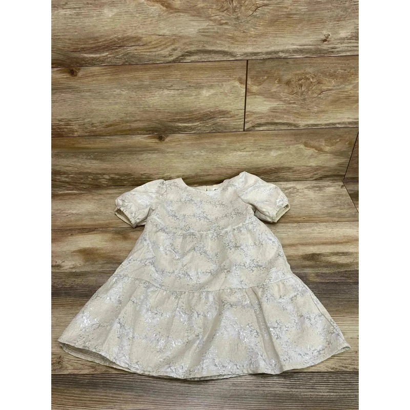 H&M Puff Sleeve Brocade Dress Cream sz 3T