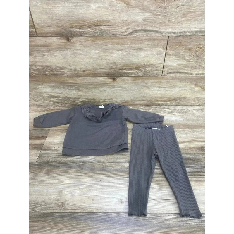 H&M Ruffle Eyelet Trim Sweatshirt & Leggings Grey sz 18m