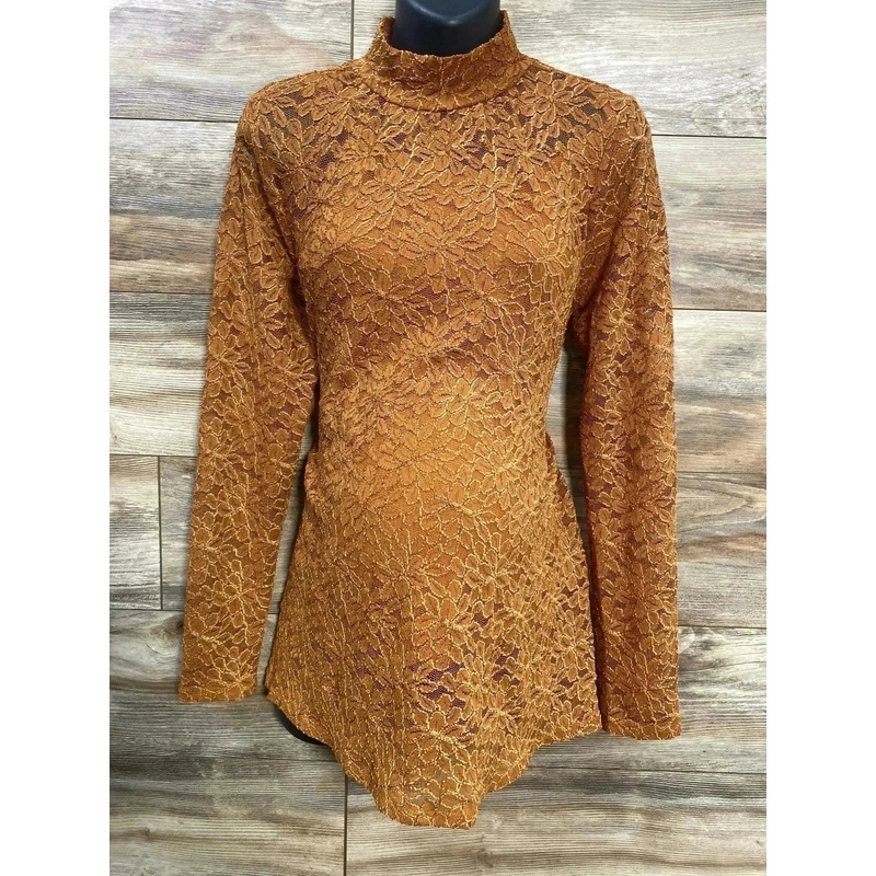 Jessica Simpson Maternity Mock Neck Lace Top Gold sz Small