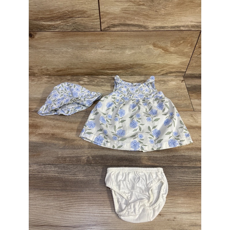Just One You 3pc Floral Dress + Bloomers + Sunhat White sz Newborn White Newborn