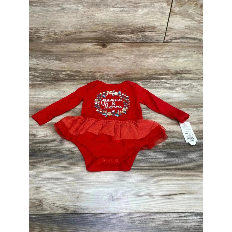 NEW Cat & Jack Peace & Love Tutu Bodysuit Red sz 18m