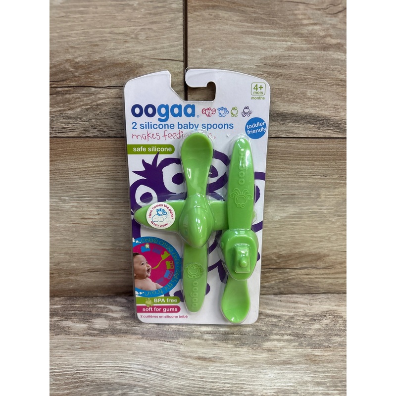 NEW oogaa 2pc Train & Plane Silicone Spoons Green