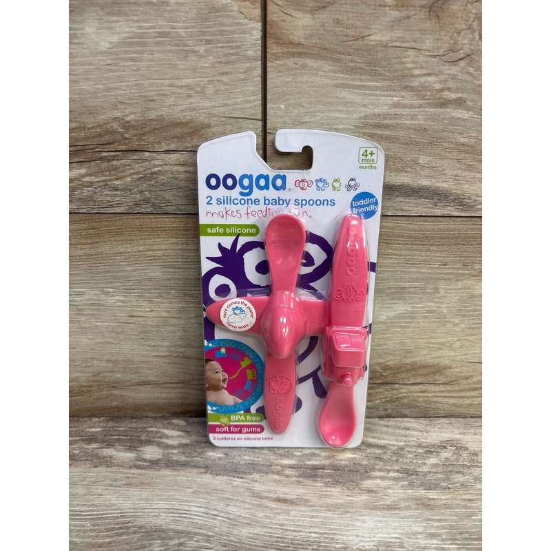 NEW oogaa 2pc Train & Plane Silicone Spoons Pink