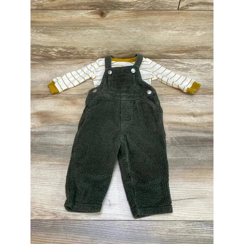 Old Navy 2pc Striped Shirt & Corduroy Overalls White/Green sz 3-6m
