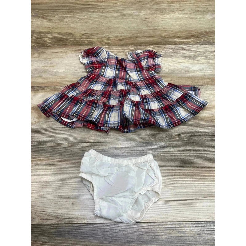 Baby Gap 2pc Plaid Tiered Dress & Bloomers Red sz 0-3m