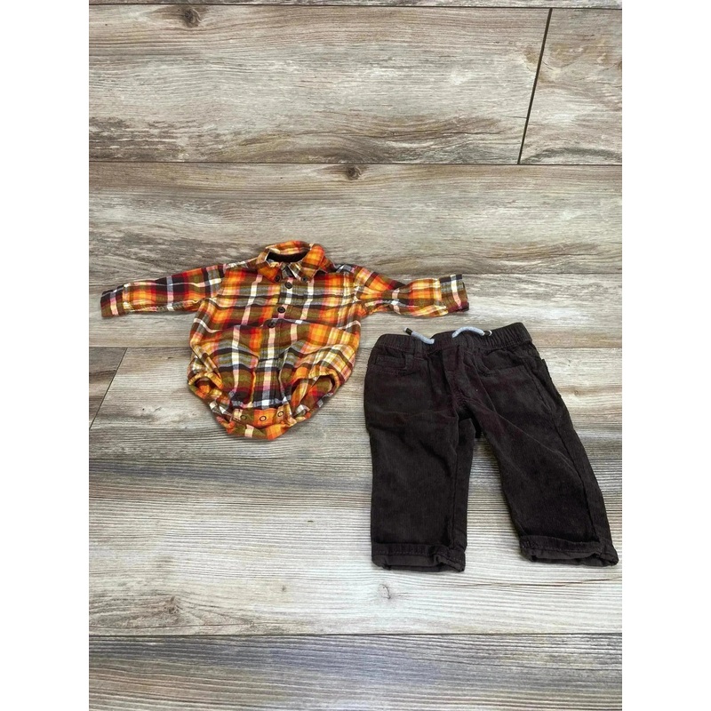 Gymboree 2pc Plaid Button Down Bodysuit & Corduroy Pants Orange sz 3-6m