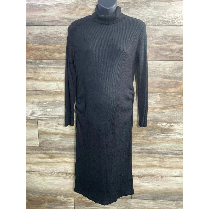 Long Sleeve Turtle Neck Ribbed Dress Black sz XL