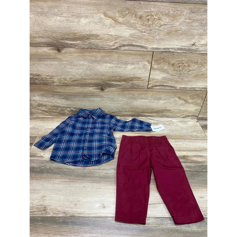 NEW Carter’s 2pc Plaid Button Up Shirt & Pants Blue sz 12m