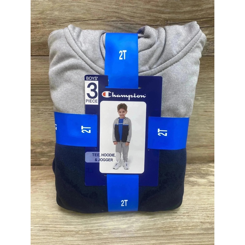 NEW Champion 3pc Tee + Hoodie + Jogger Set Grey sz 2T
