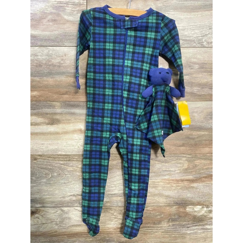 NEW Max & Olivia 2pc Plaid Sleeper & Lovey Blue sz 18m