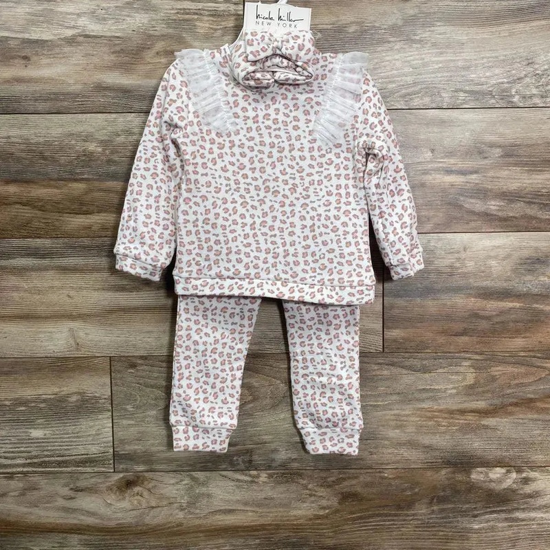 NEW Nicole Miller 3pc Fleece Leopard Print Sweatshirt Set sz 24m Cream 24m New