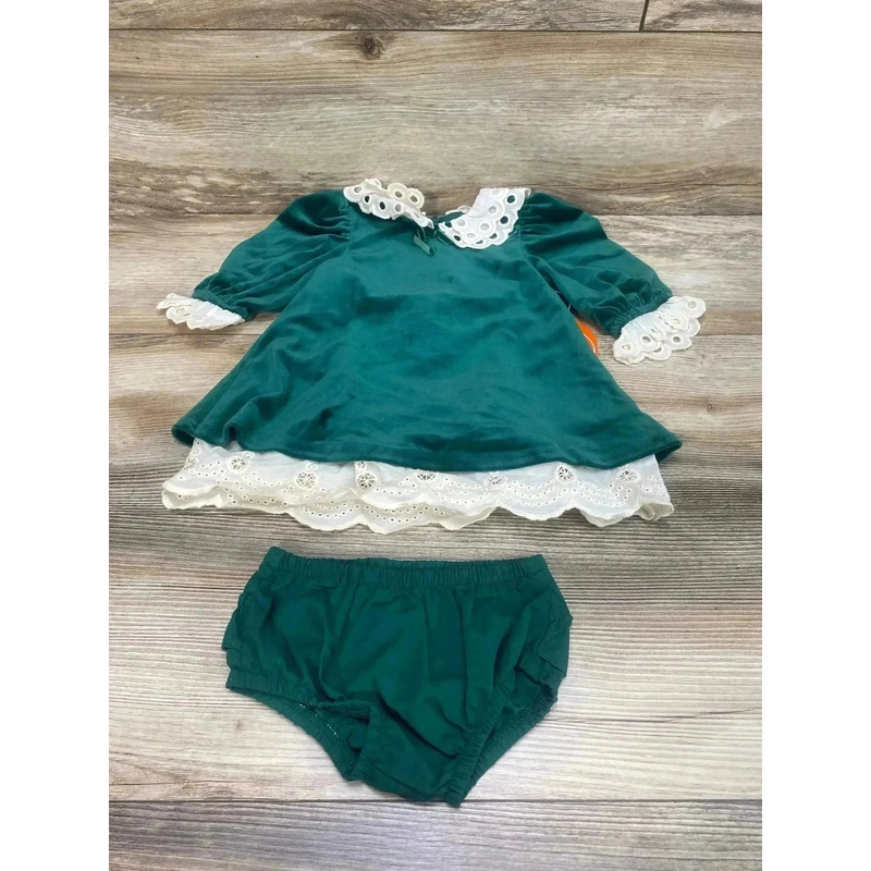 NEW Wonder Nation Velour Holiday Dress & Bloomers Green sz 3-6m
