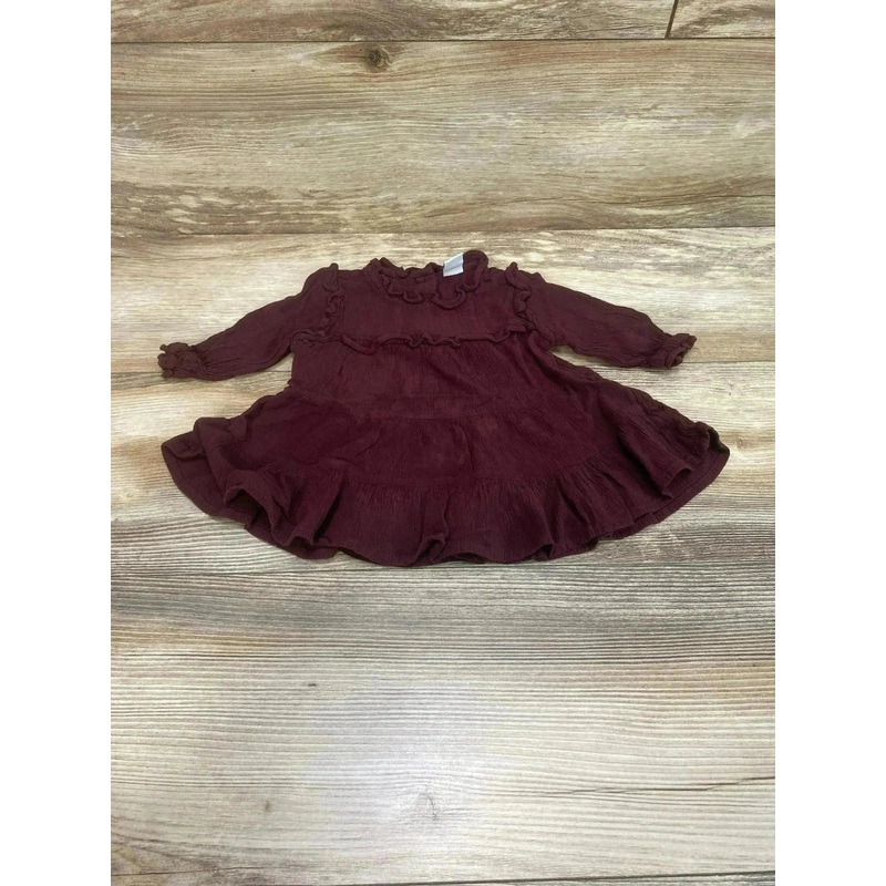 Old Navy Ruffle-Trim Tiered Crinkle Crepe Dress Raisin sz 3-6m