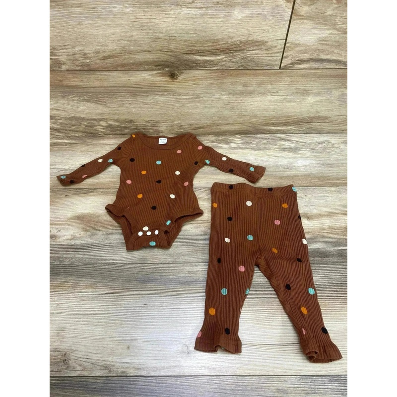 Shein 2pc Polka Dot Ribbed Bodysuit & Pants Brown sz 3-6m