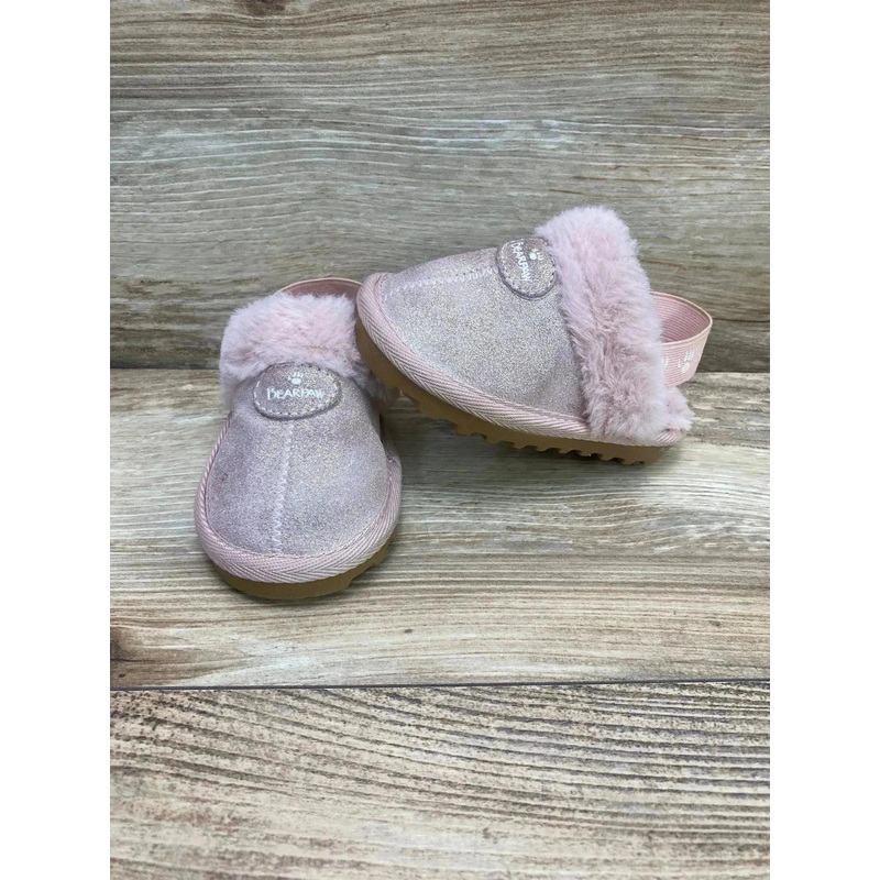 BEARPAW Rebecca Suede Slippers with Sheepskin in Light Pink