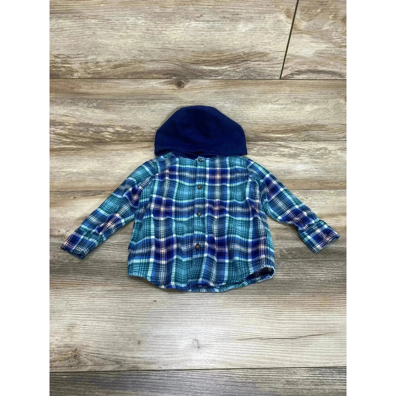 Carter’s Hooded Flannel Shirt Blue/Green sz 2T