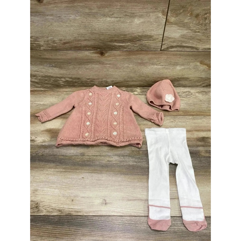 Cupcakes and Cashmere 3pc Sweater Dress Set Pink sz 3-6m