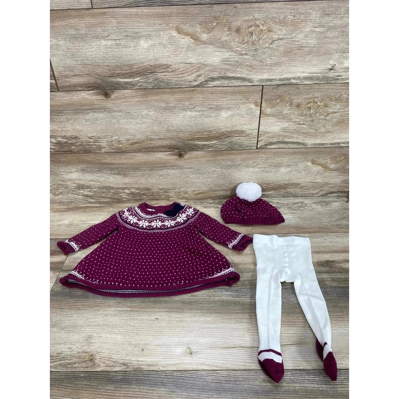 Max Studio 3pc Fair Isle Knit Sweater Dress Set Purple sz 3-6m