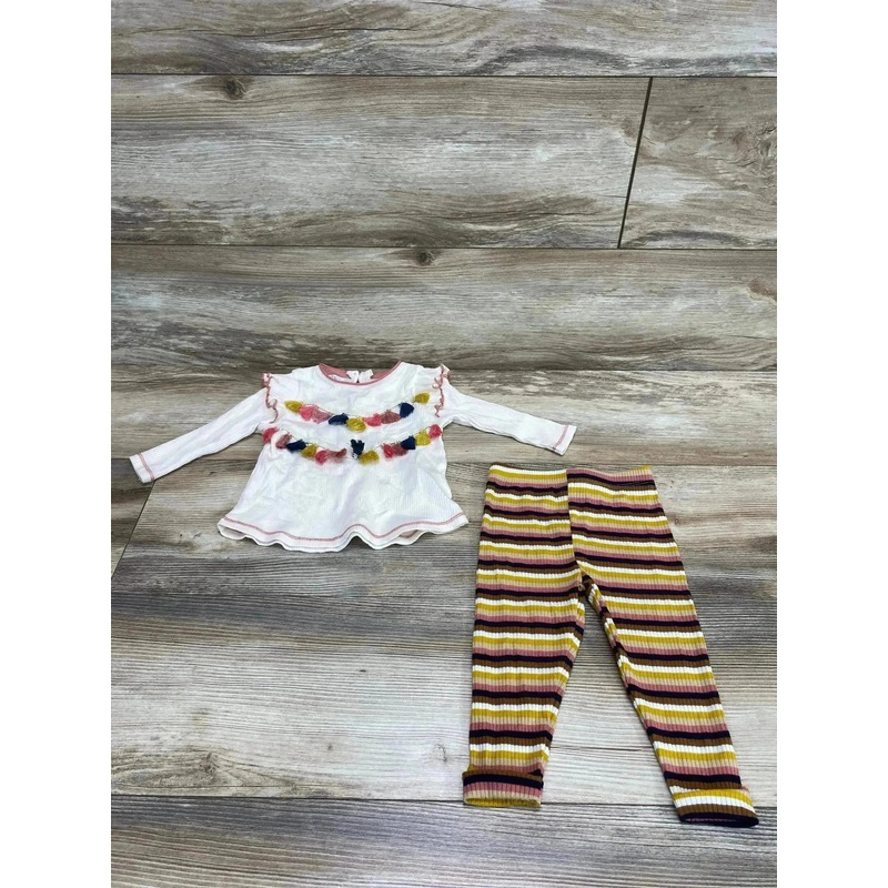 Mudpie 2pc Tassel Top & Leggings Cream sz 3-6m
