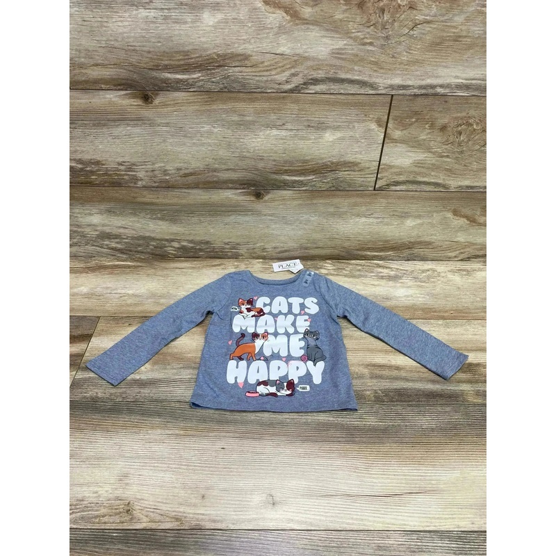 NEW Children’s Place Cats Make Me Happy Shirt Grey sz 2T