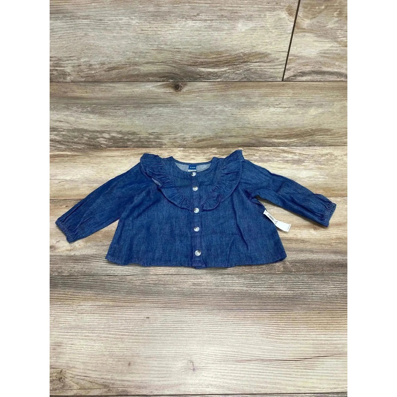 NEW Old Navy Ruffle Trim Button Front Top Blue sz 6-12m
