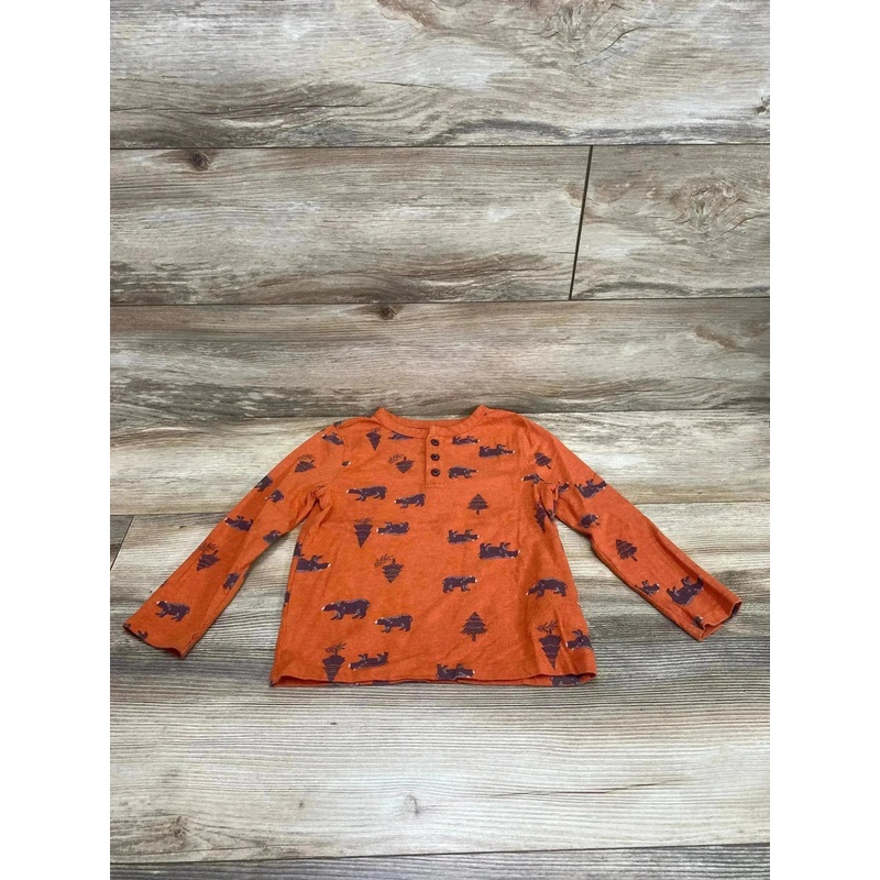 Old Navy Henley Bear Print Shirt Orange sz 5T