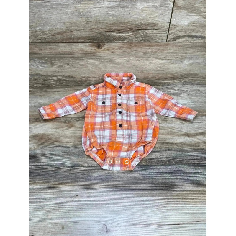 Oshkosh Plaid Flannel Button Up Bodysuit Orange sz 12m