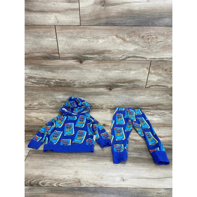 Purl Lamb Printed Hoodie & Jogger Set Blue Mac & Cheese sz 18-24m