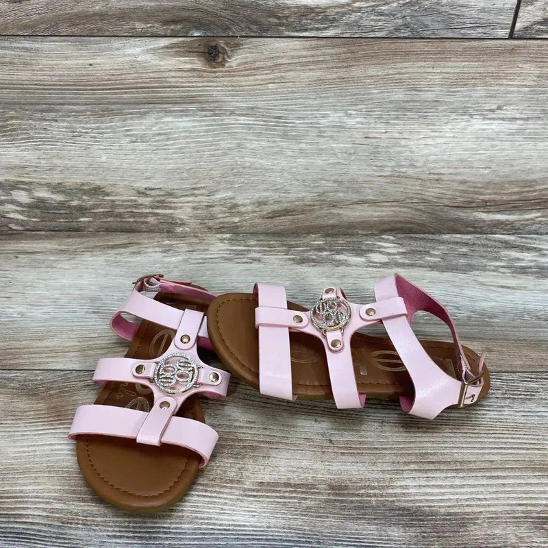 Bebe Girls Rhinestone Logo Sandals sz 12c Pink 12c Used