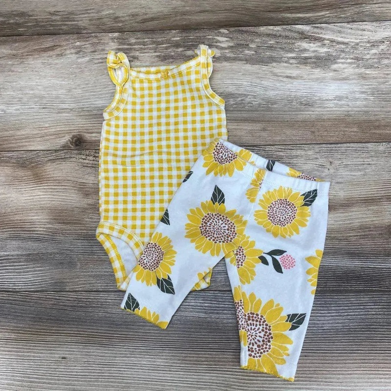 Carter’s 2pc Gingham Bodysuit & Pants sz 3m Yellow 3m Used