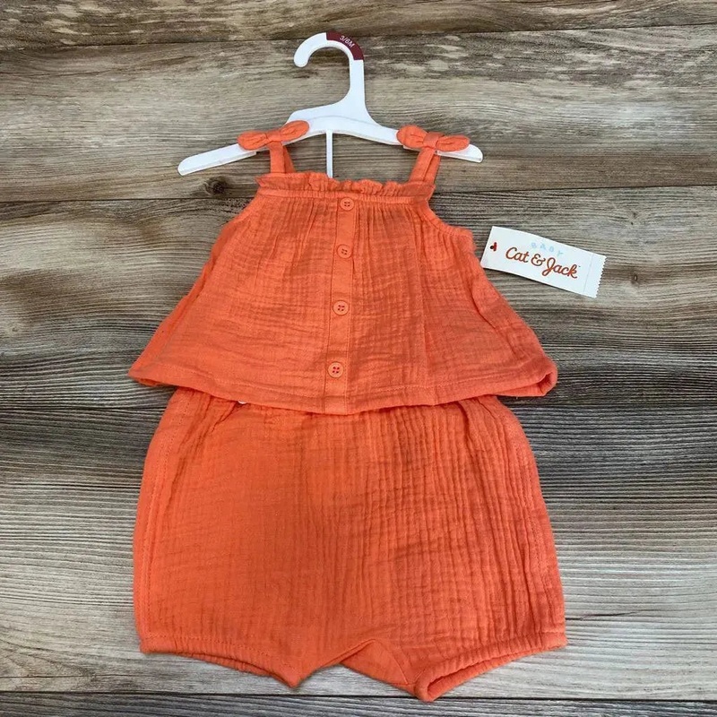 Cat & Jack NEW 2pc Muslin Top & Shorts sz 3-6m Coral 3-6m New