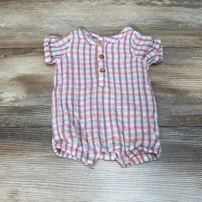 Cat & Jack Plaid Shortie Romper sz NB Pink NB Used