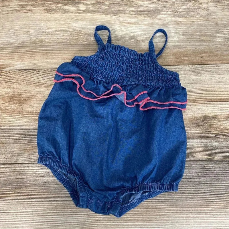 Cat & Jack Smocked Chambray Romper sz 6-9m Blue 6-9m Used
