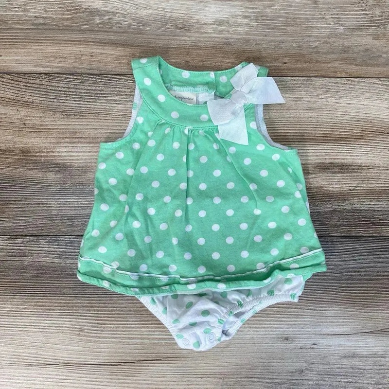 First Impressions Polka Dot Bodysuit Dress sz 3-6M Green 6-9M Used