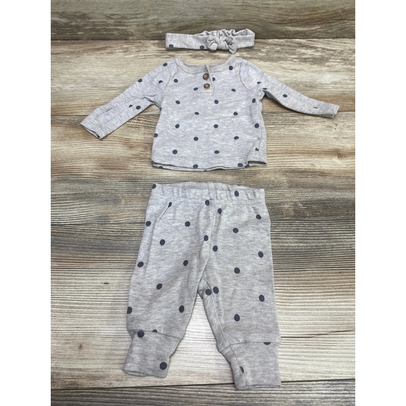 Just One You 3pc Henley Polka Dot Shirt & Pants Grey sz Newborn