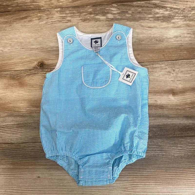 NEW Busy Bees Gingham Romper sz 6m Blue 6m New