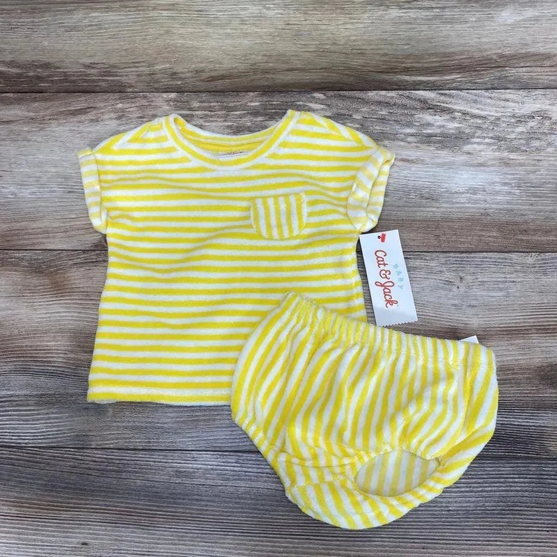NEW Cat & Jack 2pc Striped Terry Shirt & Shorts sz 3-6m Yellow 3-6m New