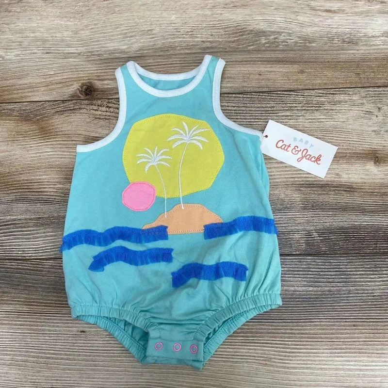 NEW Cat & Jack Beach Applique Romper sz 0-3m Blue 0-3m New