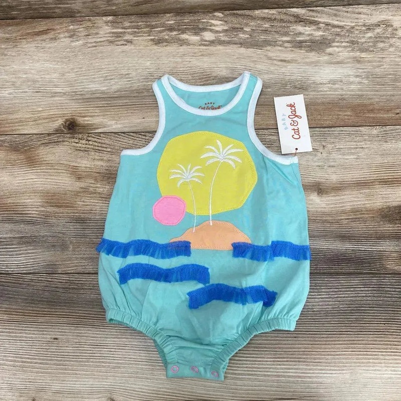 NEW Cat & Jack Beach Applique Romper sz 6-9m Blue 6-9m New